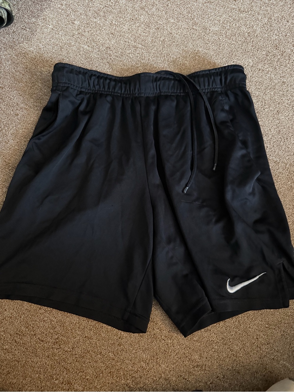 Nike Men’s Black Athletic Shorts with White Swoosh